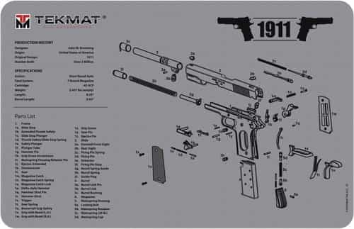 Tekmat Armorers Bench Mat 11\"X17\" 1911 Pistol Grey