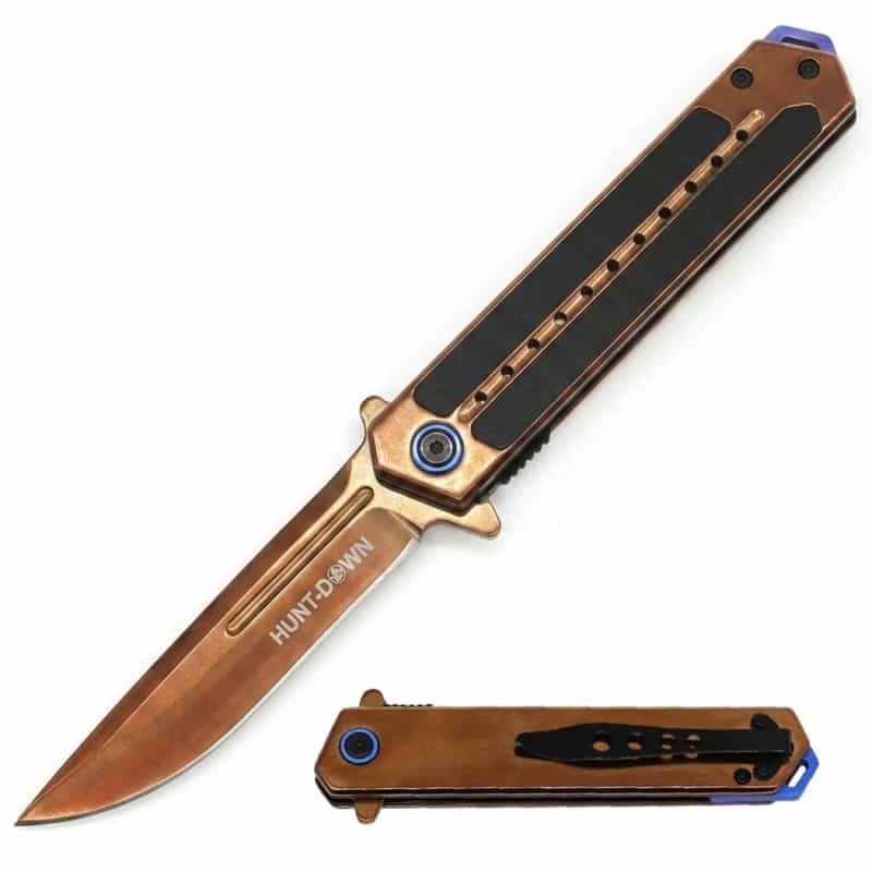 Hunt-Down 4.75" Rose Gold Titanium Spring Assisted Folding Knife – Black G10 Handle
