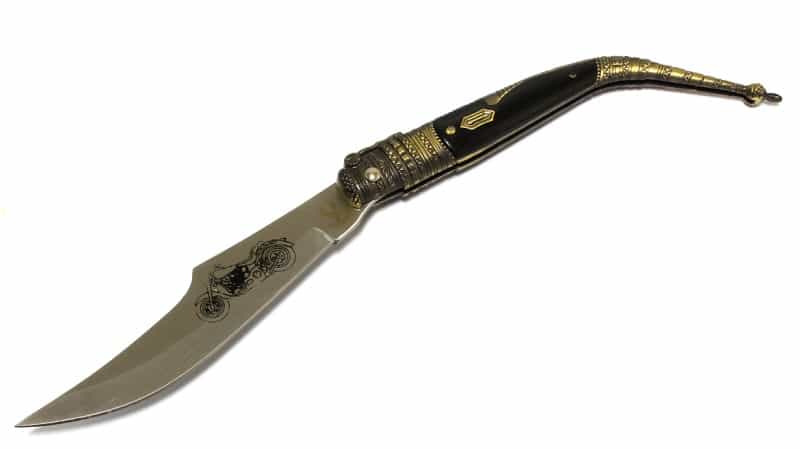 9" Black And Gold Handle Thin Toothpick Folding Knife