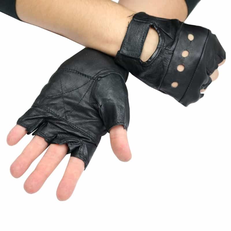 Fingerless Leather Gloves With Wrist Strap