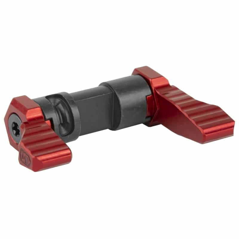 Phase 5 Weapon Systems, Ambidextrous 90-Degree Safety Selector, Red Anodized Finish, Levers Are Machined From 6061-T6 Billet Aluminum, Central Core Is Machined From Carbon Steel