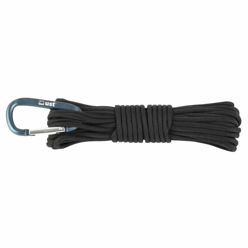 Ust - Ultimate Survival Technologies, Para 550 Utility Cord, 30 Foot, 100% Nylon, Includes Carabiner, Black
