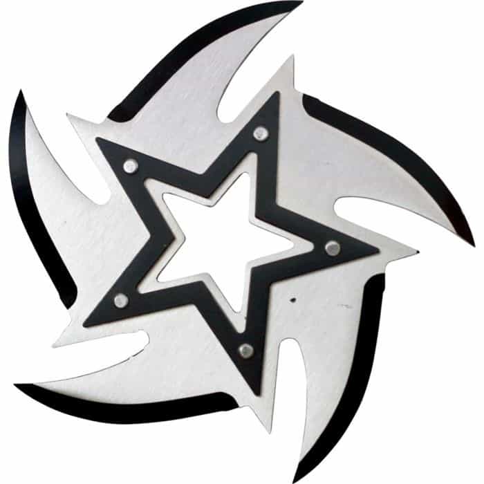 4" Chrome 5 Point Stainless Steel Throwing Star With Black Star In Middle