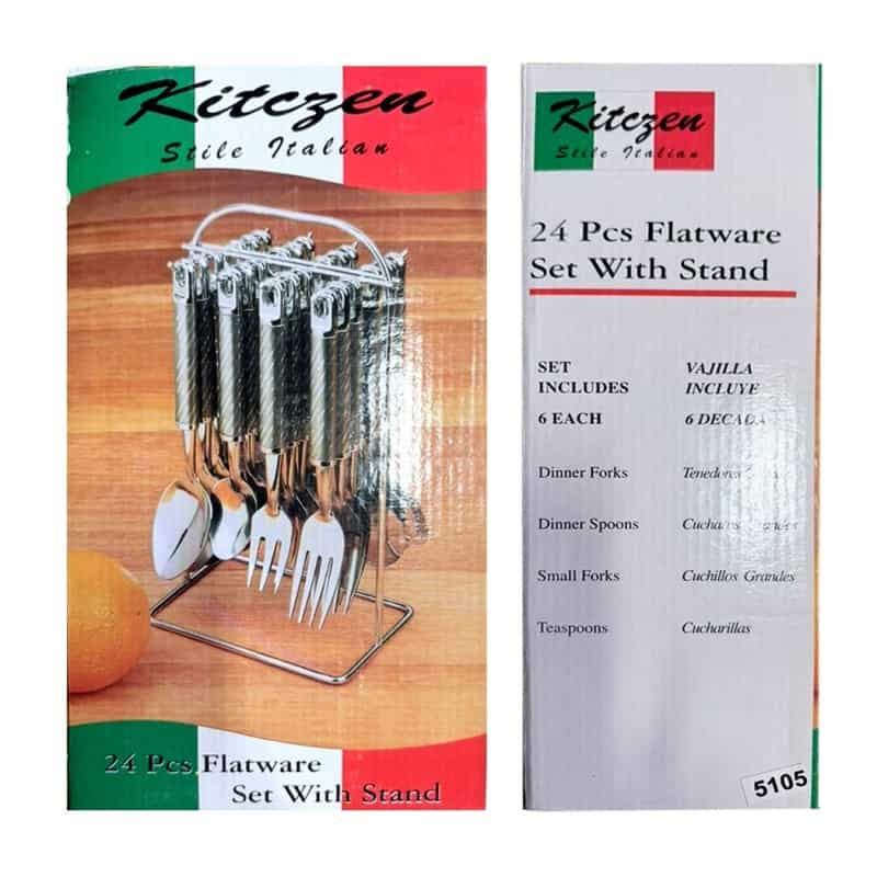 24 Pcs Dinnerware Forks & Spoons Stainless Steel Flatware Set With Stand