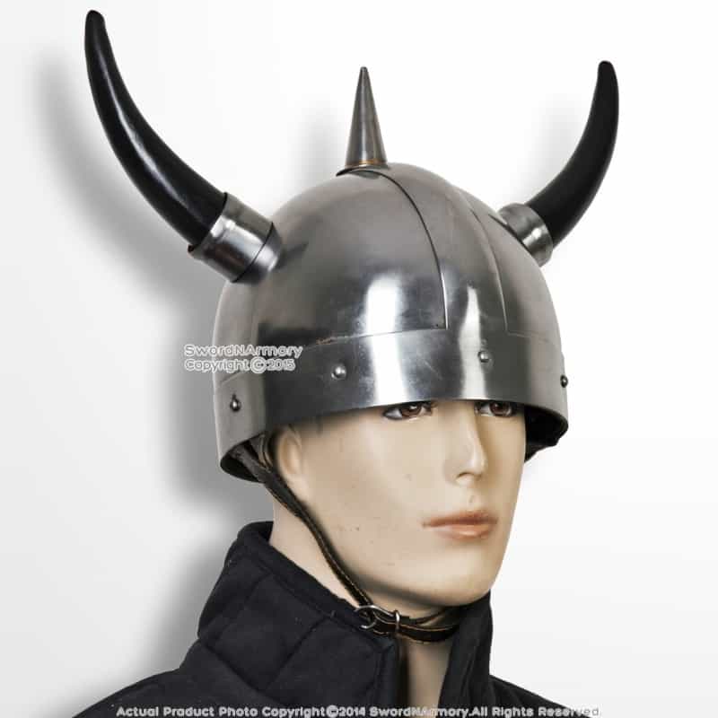 Medieval Norse Viking Warrior Helmet With Horns Spike 20G Steel Larp Cosplay