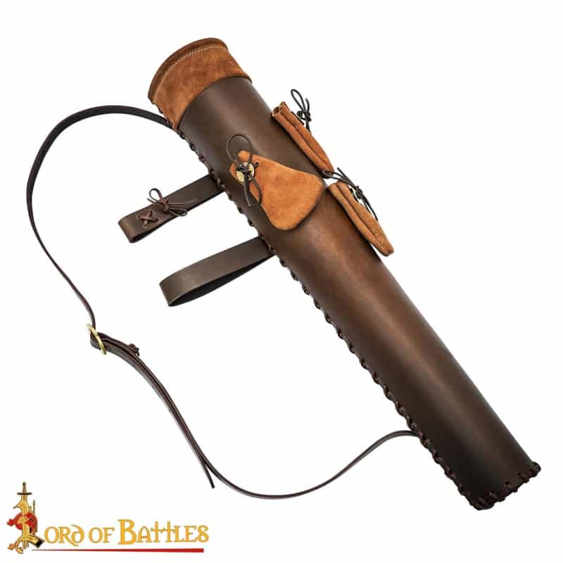 Medieval Fantasy Leather Quiver With Suede Pouches For Arrowheads