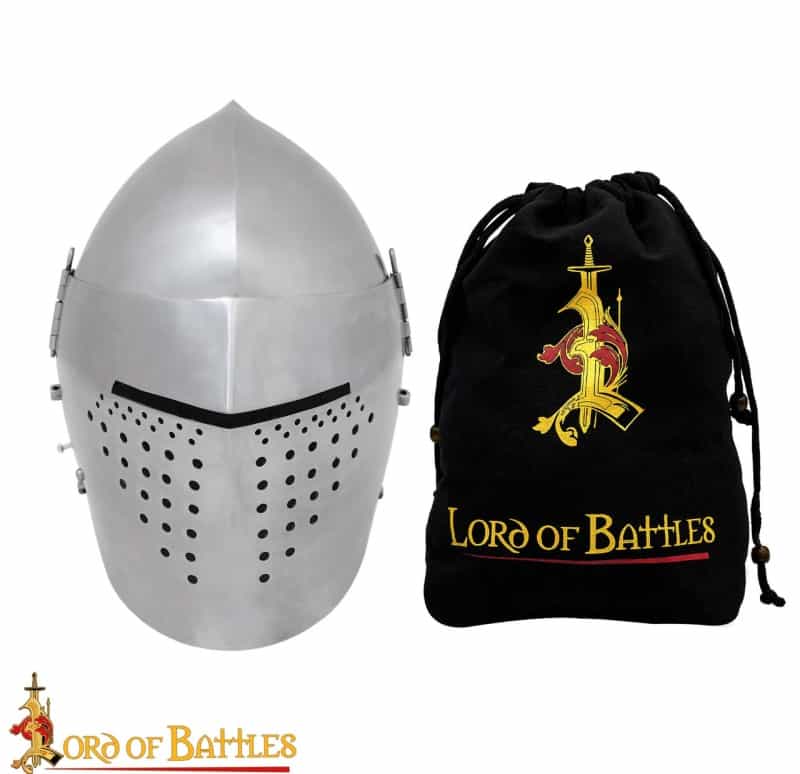Lord Of Battles Late Medieval Full Visor Bascinet Helmet 14 Gauge Battle Ready Functional Armor For Medieval Evocation Larp