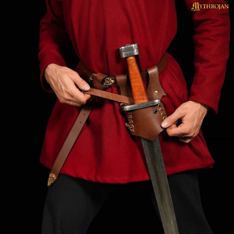 Mythrojan Medieval Renaissance Leather Sword Frog Sword Larp Costume Accessory Frog Sword Holder Rapier Knight Sword Belt Frog Leather Dagger Pirate Sword Holster â?Brown