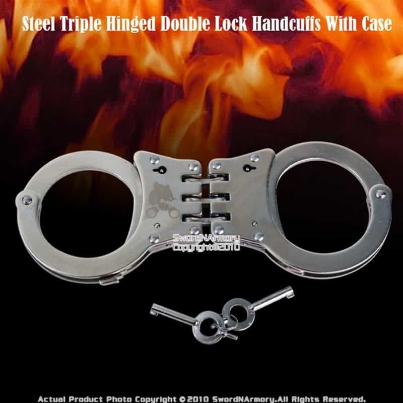 Steel Triple Hinged Double Lock Handcuffs With Case 1
