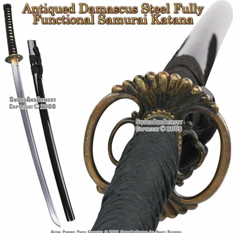 Musashi Damascus Steel Handmade Samurai Katana Sword With Antique Finish Fitting