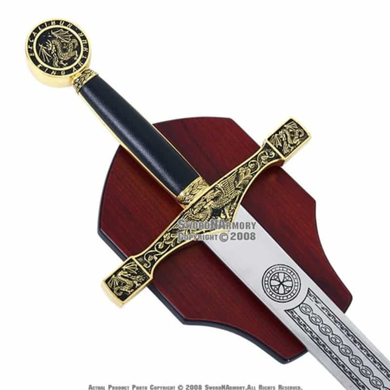 41" Golden Excalibur Medieval Crusader Knight Sword With Display Plaque Cosplay