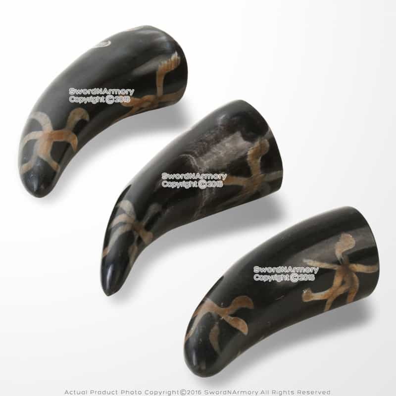 3 Pcs Handmade Medieval 6" Drinking Mug Horn Shot Set With Burned Earth Design