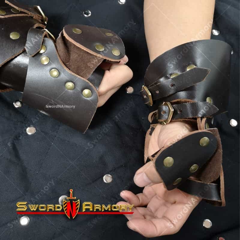Medieval Leather Gauntlets Large Black Pair Wrist/Thumb Guard For Renaissance Faire Larp Sca*