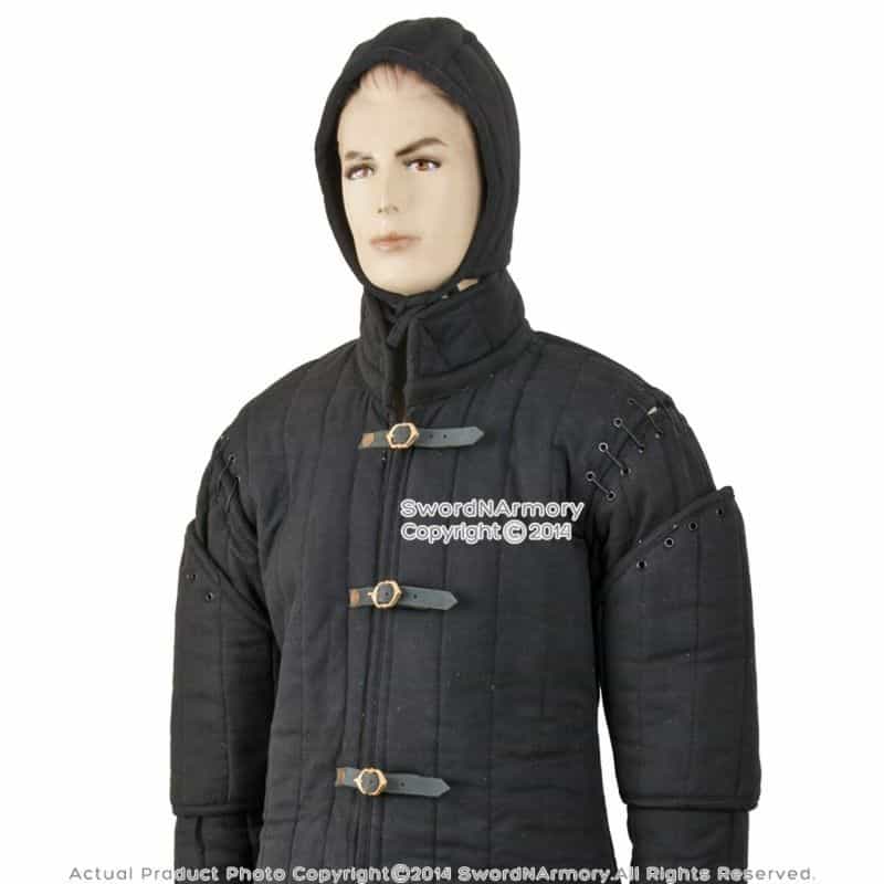 Black Gambeson Type I Medieval Padded Armour Coat Sca Wma Arming Jacket Lg Size