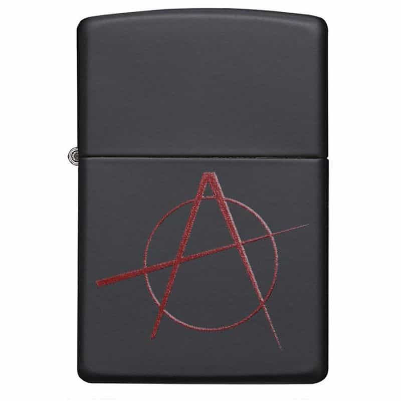 Zippo Windproof Lighter Red Anarchy Symbol, Black Matte