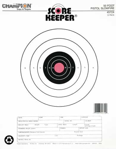Champion Scorekeeper, 50 Ft Pistol Slowfire Org\/Blk 12-Pk