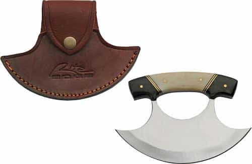 Szco Rite Edge 6\" Horn & Bone Handle Ulu W\/Leather Sheath