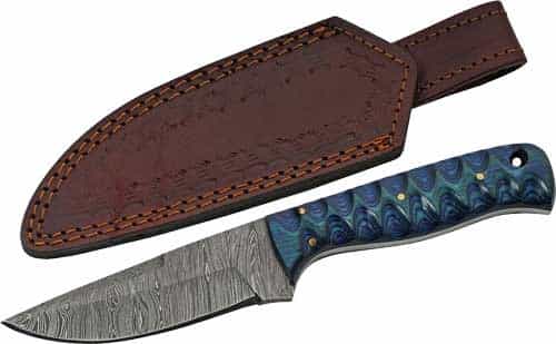 Szco Rite Edge 4\" Blue Twisted Wood Hunter Damascus W\/Shth