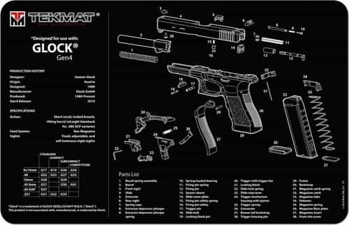 Tekmat Armorers Bench Mat 11\"X17\" For Glock G4 Black