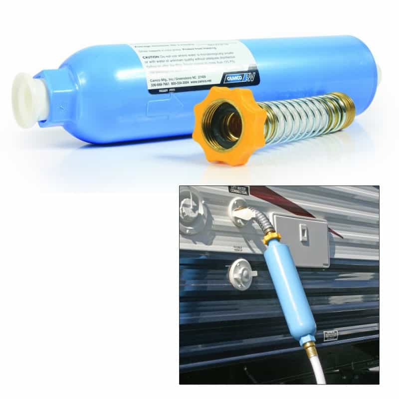 Camco Tastepure Kdf/Carbon Water Filter W/Flexible Hose Protector