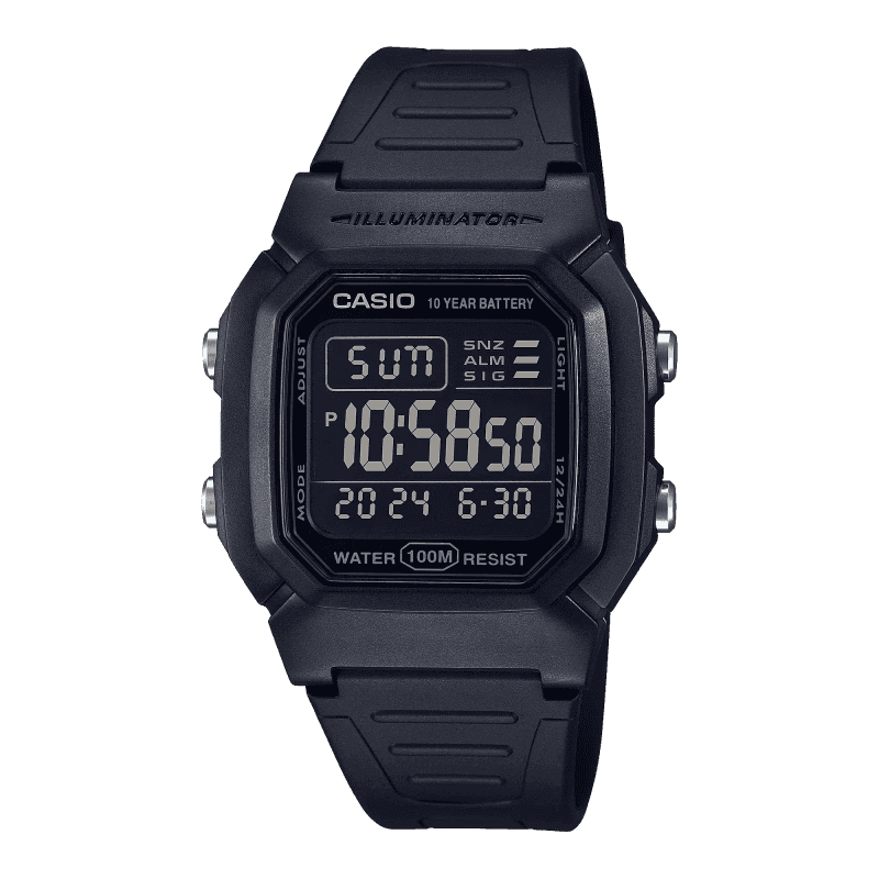 Classic Digital Watch W/ Blackout Dial, Dual Time & 5 Alarms