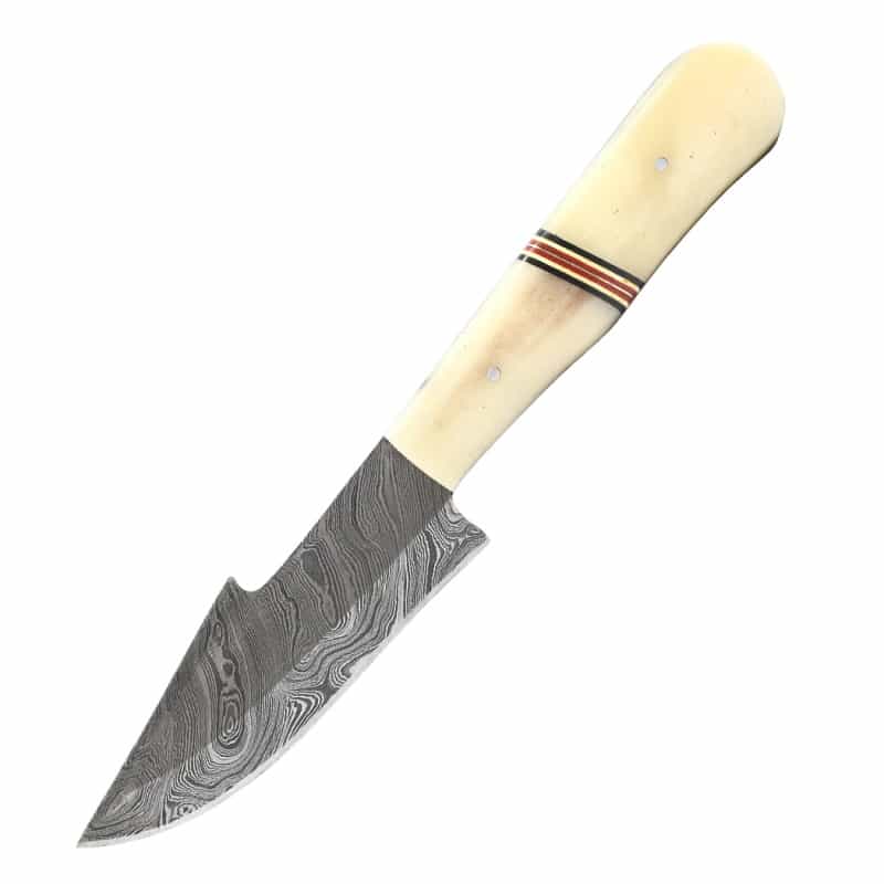 9" Damascuss Skinner Knife Bone Handle Series Leather Sheath