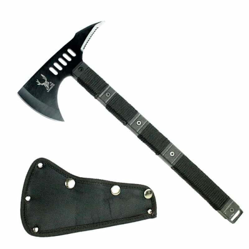 14 1/2" The Bone Edge Tactical Axe With Sheath Black Hatchet