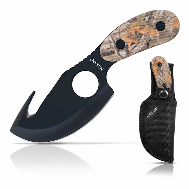 Camouflage Stainless Steel Fixed Blade Skinning Knife With Gut-Hook
