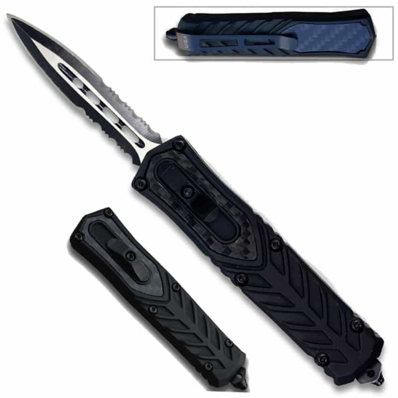 Delta Medium Otf Carbon Fiber Black Double Edge Serrated Knife