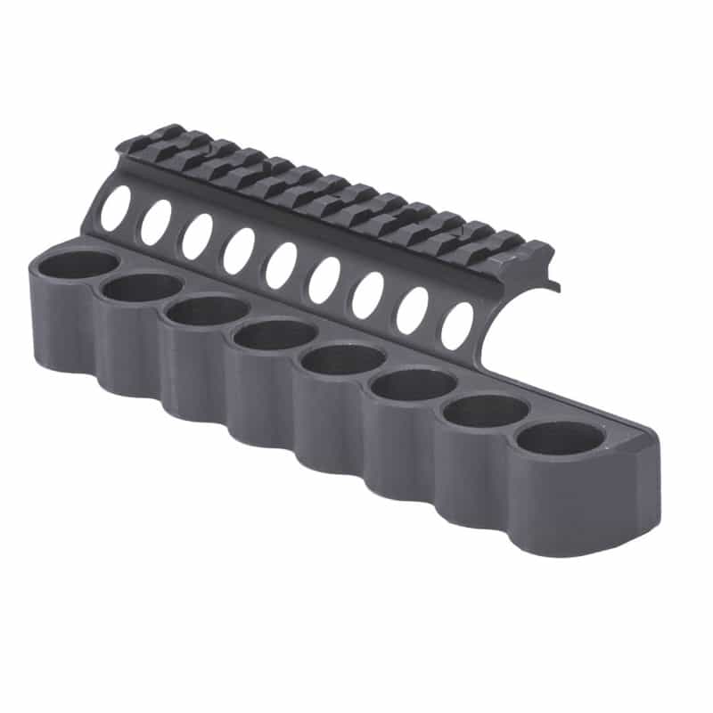 Mesa Tactical, 8-Shell Side Saddle, 12 Gauge, Fits Benelli M4, Sureshell Saddle Mount W/ Rail, Black Finish