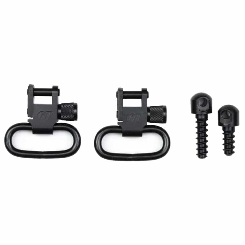 Grovtec Wood Screw Forend Locking Swivel Set, Black Oxide Finish, Black, Includes (1) 1/2" And (1) 3/4" Wood Screw Sling Studs, (2) 1" Gt Locking Swivels, (2) Spacers