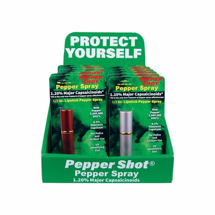 12 Pepper Shot Mixed Lipstick Spray (4 Black, 4 Red, 4 Pink) With Counter Display