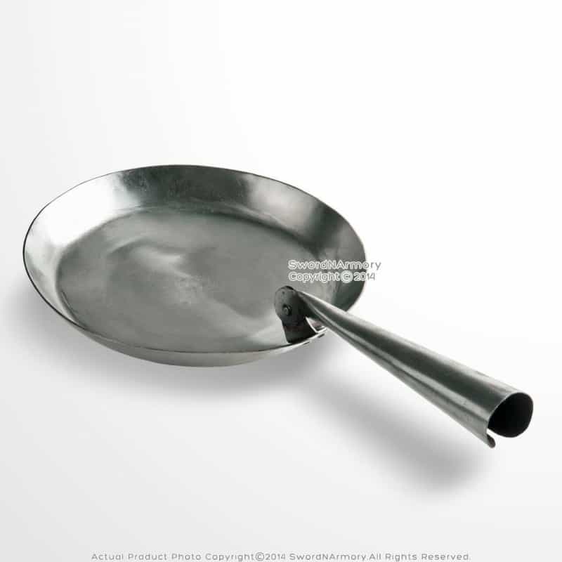 Medieval Hand Forged Polished Iron Folding Handle Portable Frying Pan