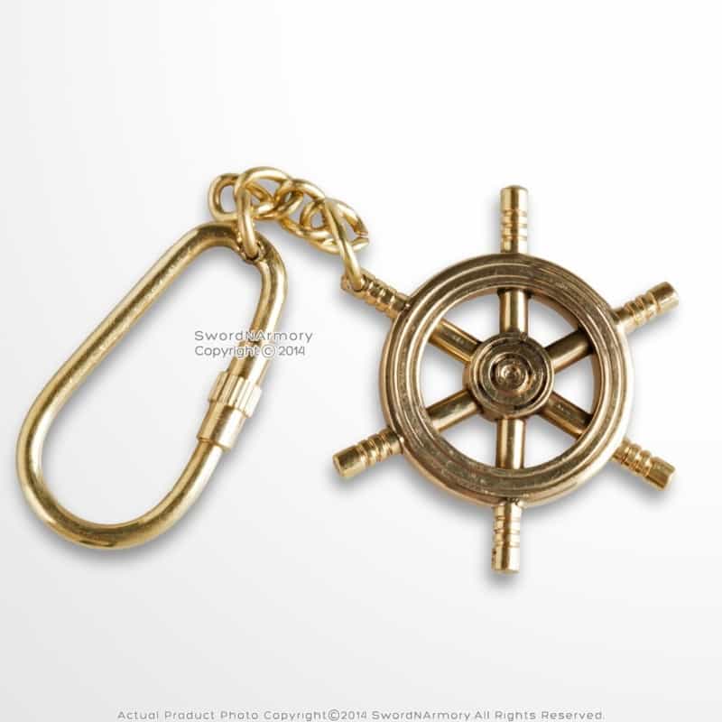 Handmade Brass Maritime Ship Navigation Wheel Keychain Keyring Nautical Gift