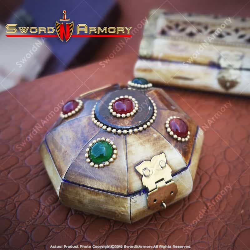 Bejeweled Bos Taurus Cow Bone Jewelry Box With Brass Fittings Velvet Lining