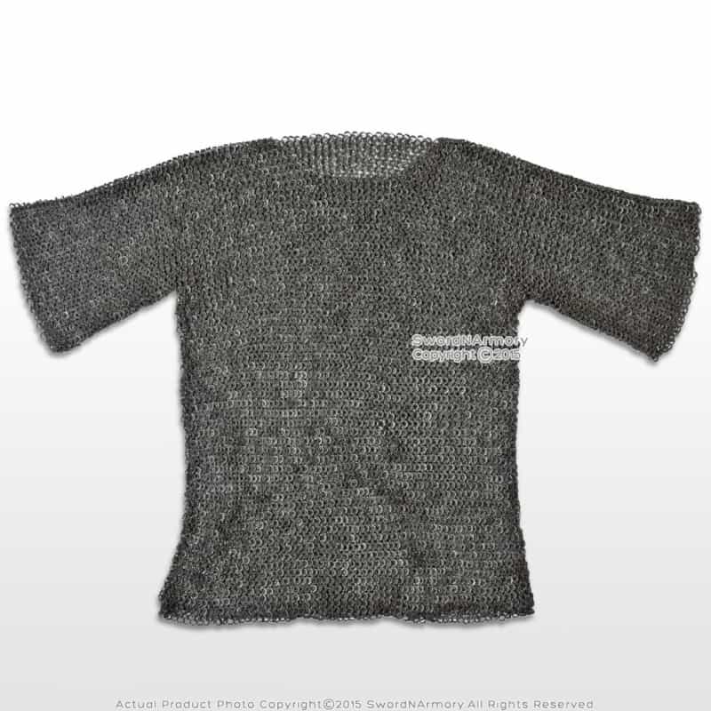 Xl Black Stainless Steel Medieval Chainmail Shirt Flat Ring Riveted Sca Larp