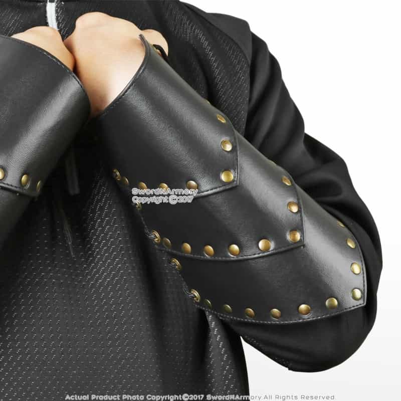 Set Of 2 Medieval Black Leather Bracers Tree Archery Arm Guards Cosplay Larp