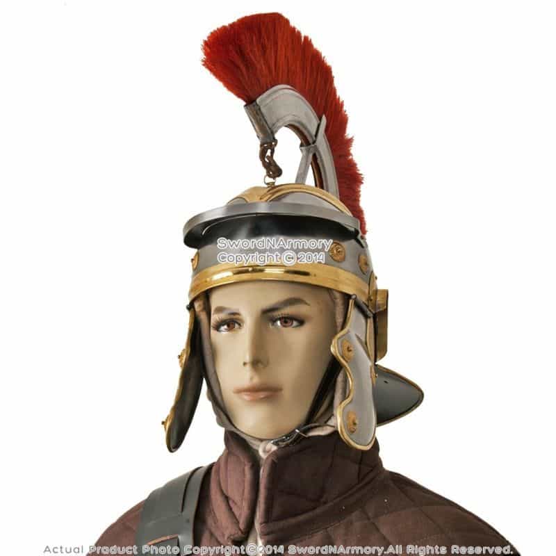 Imperial Itallic Roman Officer Helmet With Liner & Detachable Plume Costume Larp