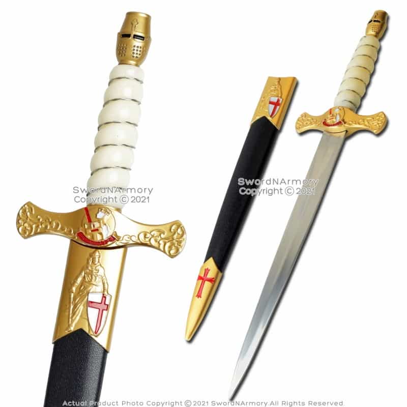 15.5" Gold Black Knight Templar Crusader Dagger Steel Medieval Renaissance Prop