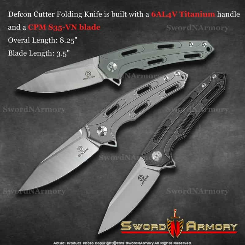3.5 Inch Defcon Cutter Folding Pocket Knife, Comes In 3 Different Colors Titanium Handle