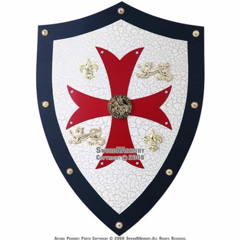 Medieval Knights Templar Royal Crusader Shield Armor Red Cross Lion With Grid