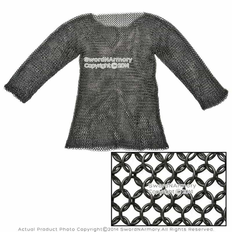 Black Hauberk Full Sleeves Chainmail Shirt Wire Butted Larp Renaissance Costume