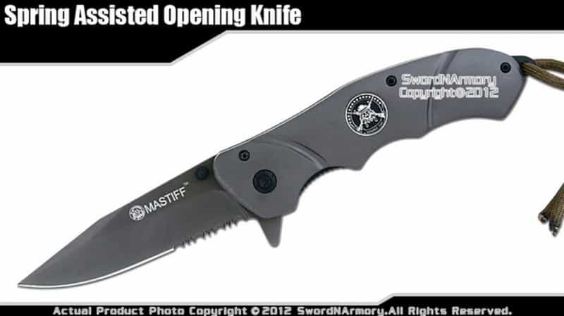 Mastiff Titanium Coated 7Cr17mov Steel Spring Assisted Special Forces Knife Grey
