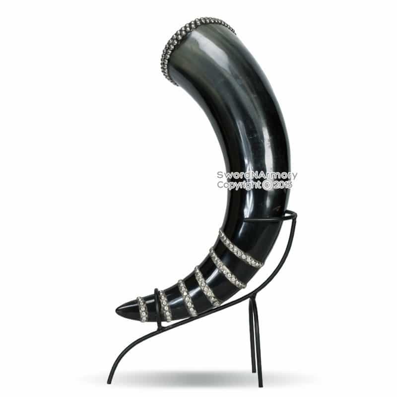 Large Size Medieval Viking Norweigian Studded Cow Drinking Horn Renaissance Fair