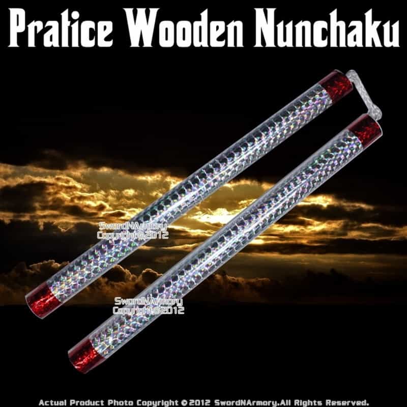 11" Round Shape Wooden Nuncha W/ Laser Wrap