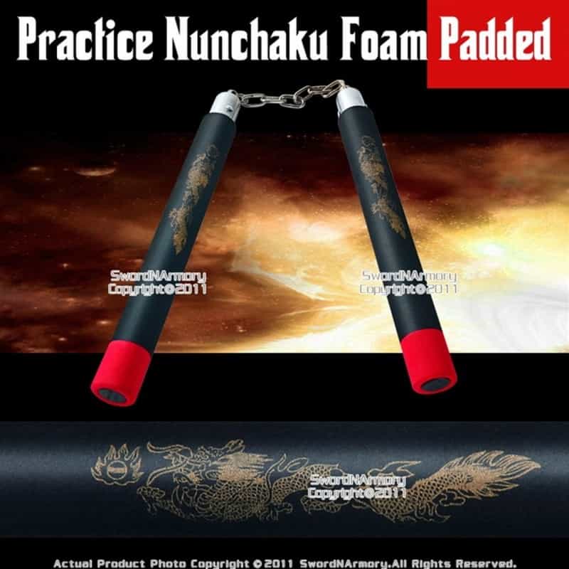 Black & Red Dragon Foam Padded Nunchuck W/ Chain