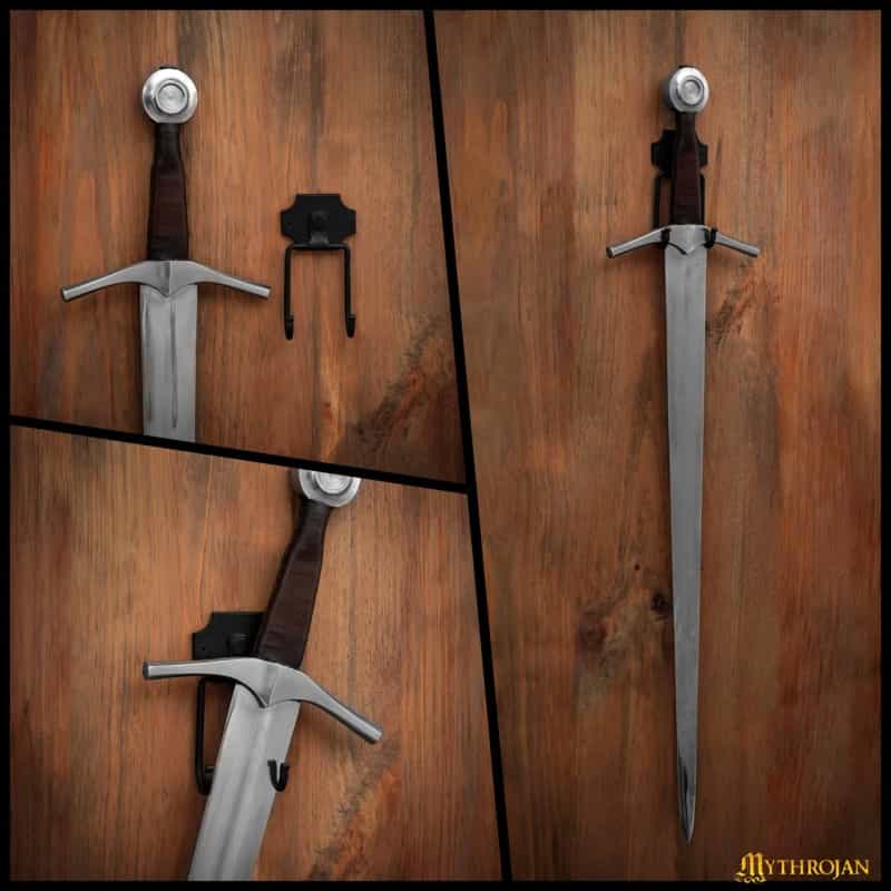 Mythrojan Slender Sword Wall Mount In Forged Black Finish: Universal Sword Holder Wall Display