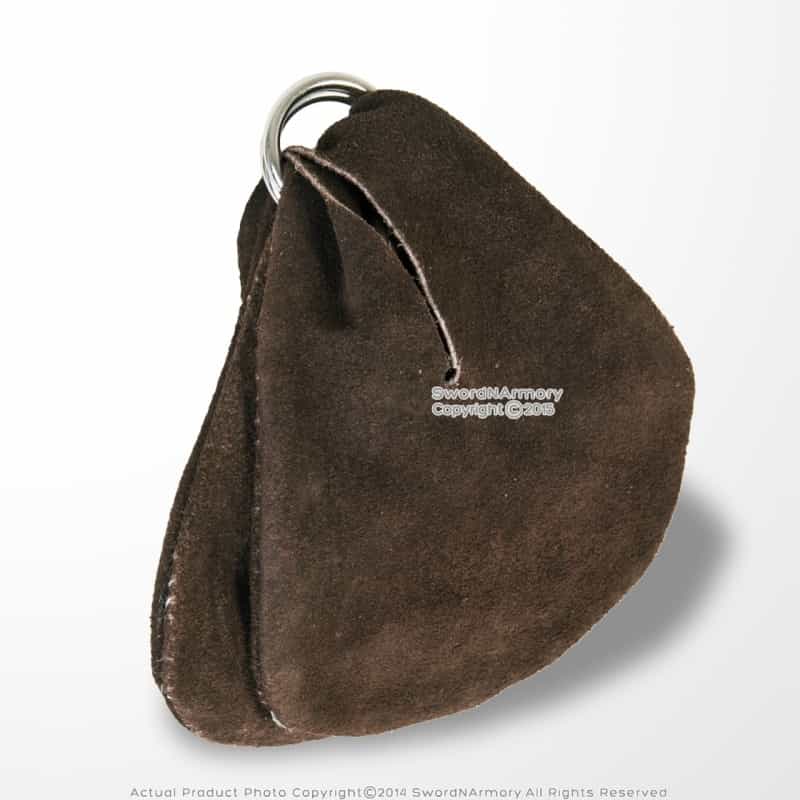 Medieval Renaissance Double Compartment Ring Genuine Suede Leather Coin Bag