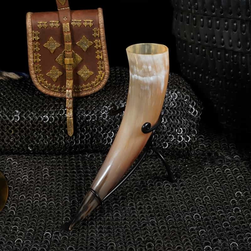 Mythrojan Viking Ravan Carved Drinking Horn Authentic Medieval Inspired Viking Wine/Mead 400 Ml - Polished Finish