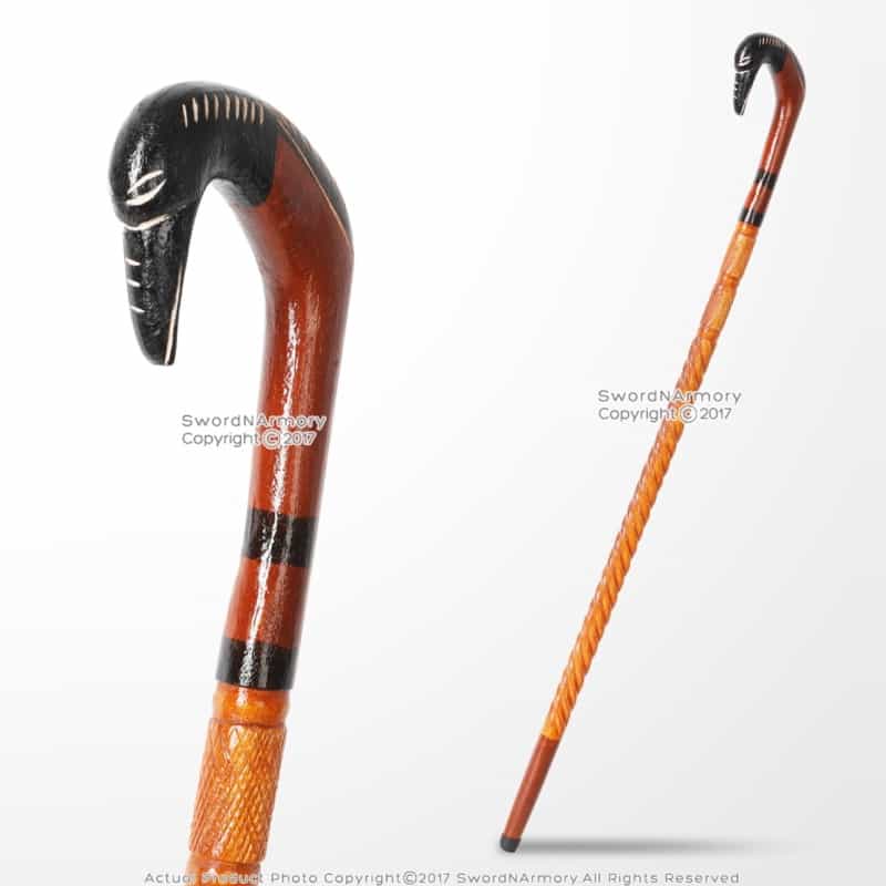 36" Handcrafted Eucalyptus Wood Walking Stick Cane Etched Bird Shape Handle